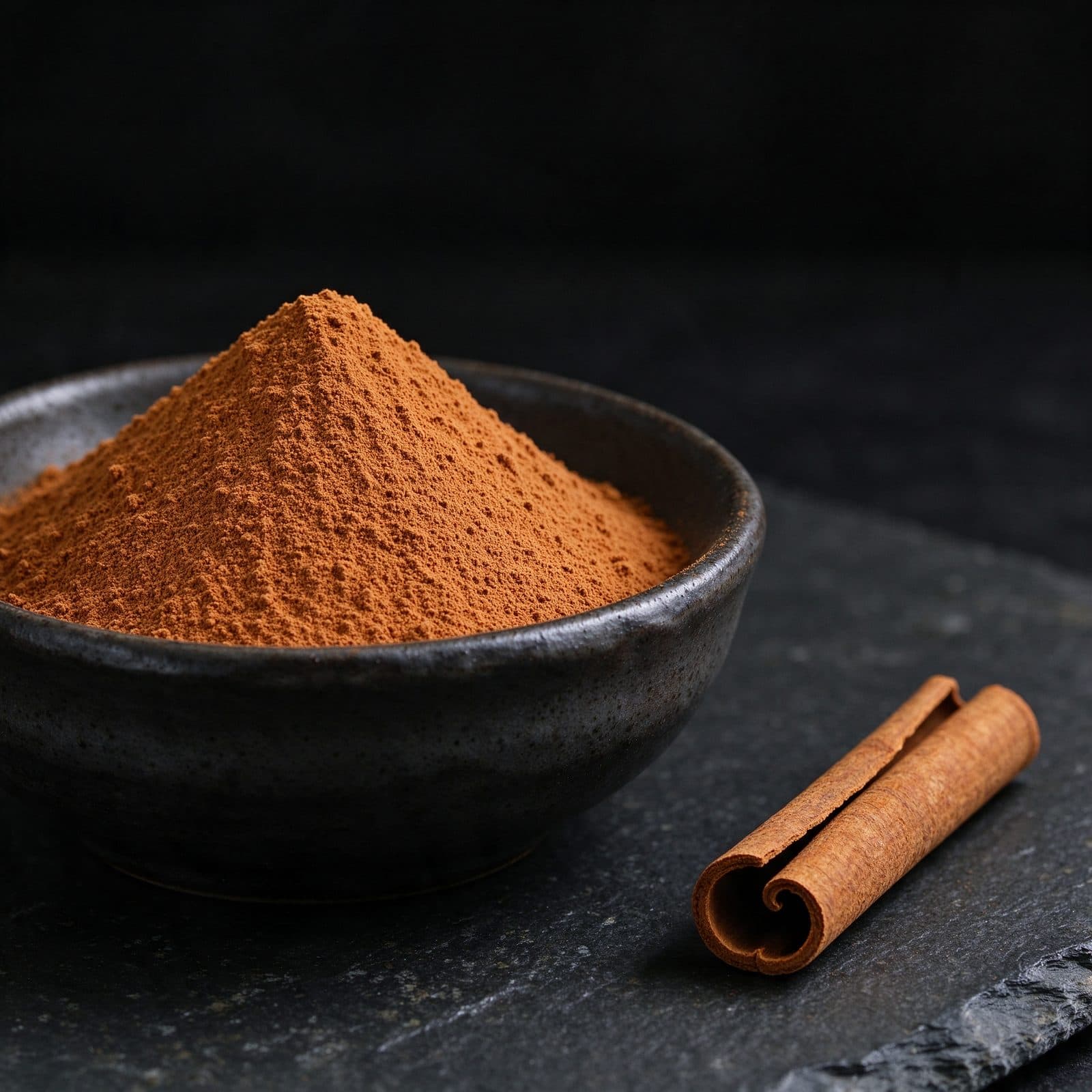 Fine Ceylon cinnamon powder in a premium ceramic bowl